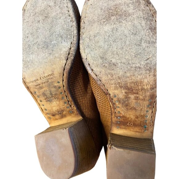 Officine Creative Woven Ankle Boots 40 US 10 Booties Shoes Brown Leather 2.5” - Picture 3 of 13